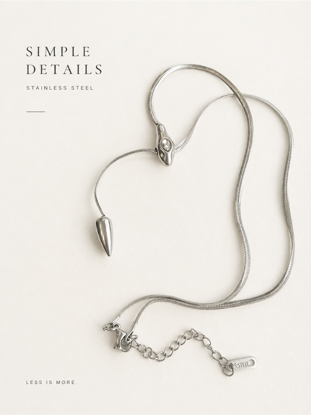 Stainless Steel Adjustable Lariat Necklace - Silver
